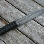 11.5 inch tactical fighter, 6.5 inch blade, 1/4 inch cable damascus, cord wrapped handle covered in epoxy over stingray skin, supplied with KYDEX sheath RIP406