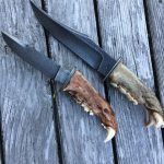 Bear jaw knives Damascus smaller one single side jaw bone and 5” blade,larger one 6.5” blade both sides of jaw bone sandwiched together.