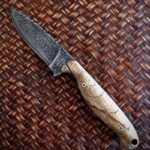 Damascus hunter blade 4" overall 9.25" spalted maple handle